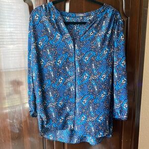 NYDJ Blue and White Paisley Blouse